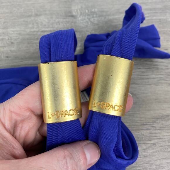 L*Space Blue Purple Halter Neck Tie Scoop Back One Piece Swimsuit Sz.L - Picture 10 of 12